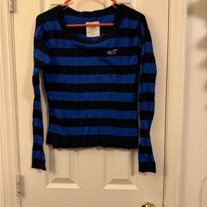 Hollister Blue and Black Striped Sweater